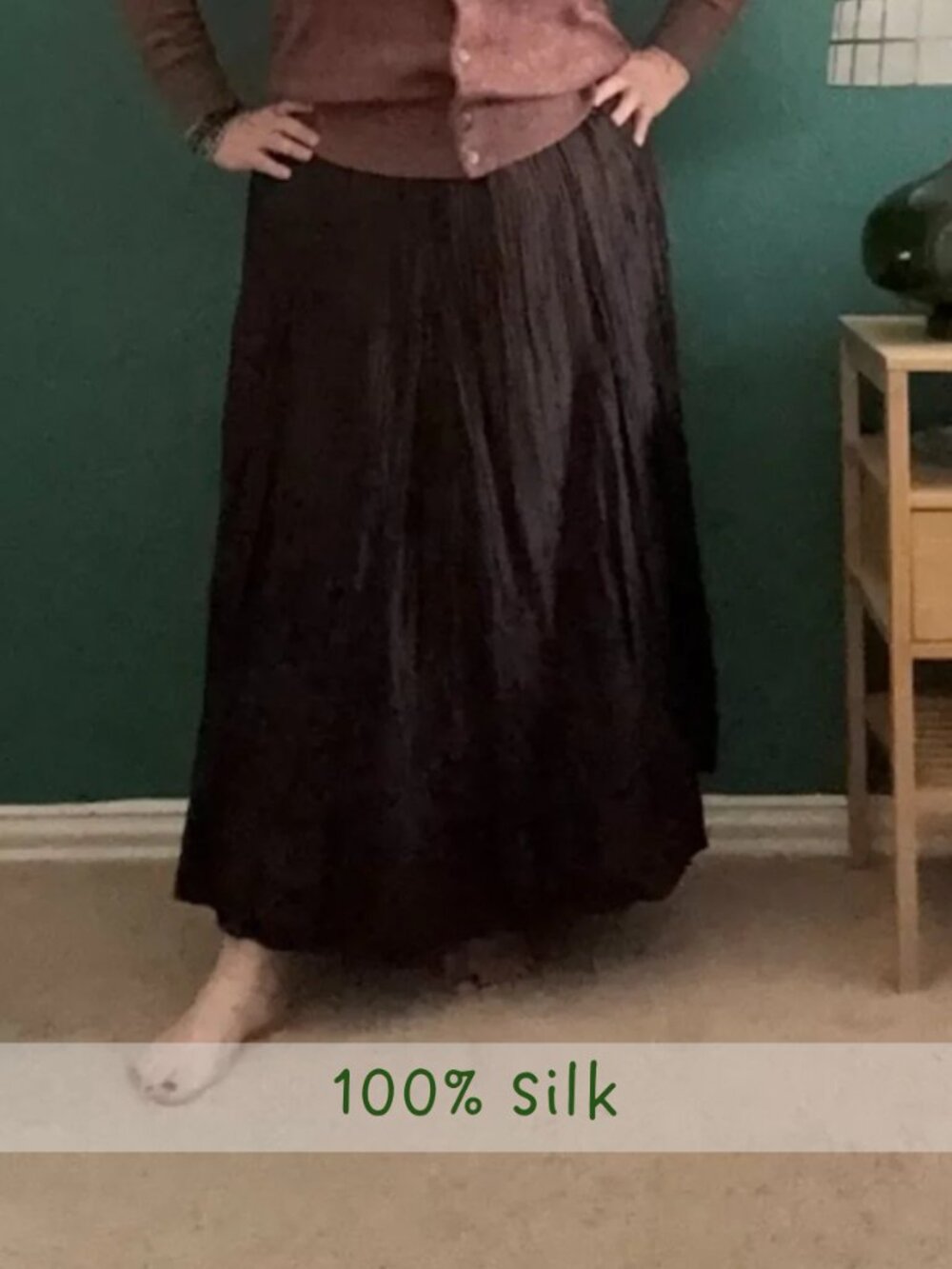 Brown Chico's 100% Silk Crinkle Broomstick Skirt Maxi Lined Pull-On Size 3 / XL